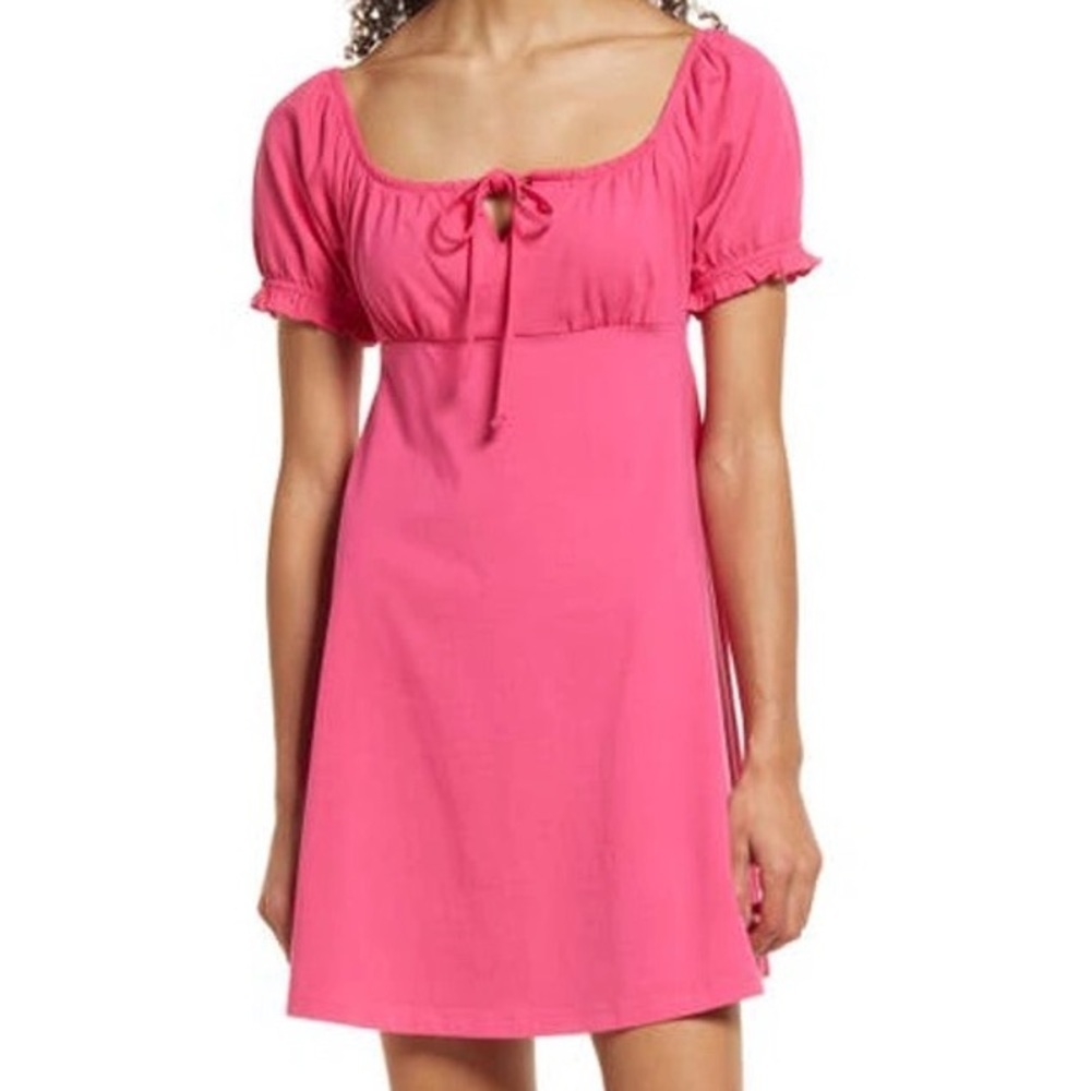 NEW Nordstrom Tie Front Mini Dress Pink Magenta Organic Cotton Square New XXS